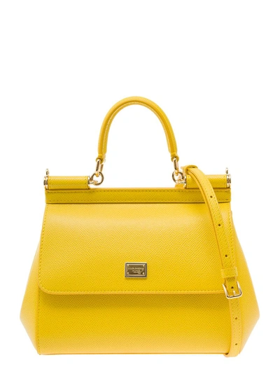 Dolce & Gabbana Sicily Dauphine Handbag In Yellow Leather Woman