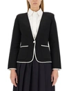 Thom Browne Single-breasted Collarless Jacket In Black