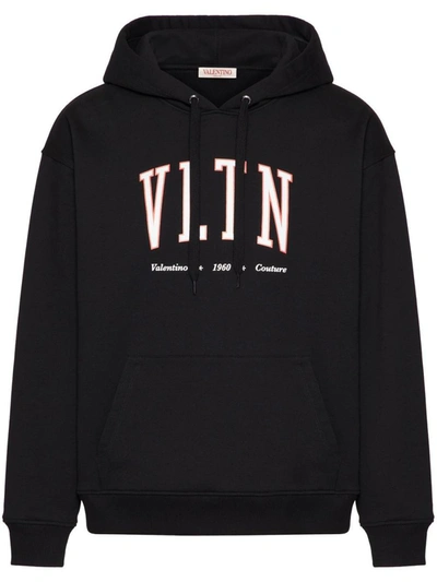 Valentino Vltn Logo-print Hoodie In Black