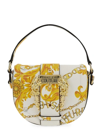 Versace Jeans Couture Baroque Printed Foldover Top Crossbody Bag In White