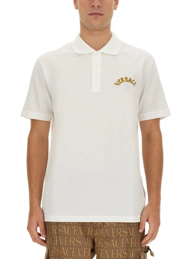 VERSACE VERSACE POLO WITH LOGO EMBROIDERY