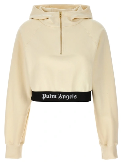 Palm Angels Logo-tape Cropped Hoodie In Neutrals