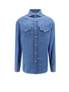 BRUNELLO CUCINELLI DENIM SHIRT WITH MOTHER-OF-PEARL BUTTONS