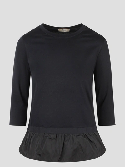 Herno Chic Cotton Jersey And New Techno Taffetà Long-sleeved T-shirt In Black