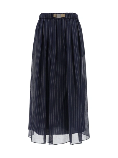Brunello Cucinelli Long Skirt In Blu/argento