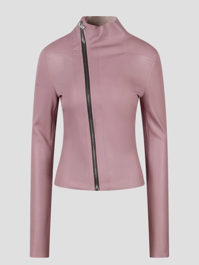 Rick Owens Asymmetric Leather Jacket In 63 Dusty Pink