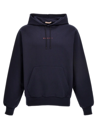 Marni Logo-print Cotton Hoodie In Blue