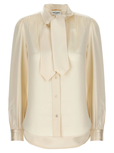 Saint Laurent Lavalliere Silk Shirt In White