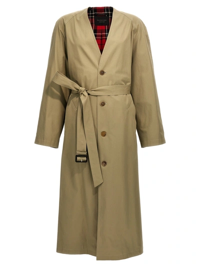 Balenciaga Check Lining Oversize Trench Coat Coats, Trench Coats Beige In Military Beige