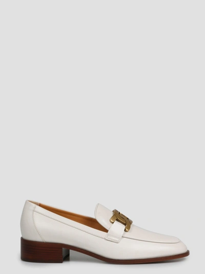 Tod's White Leather Loafers In Neutrals