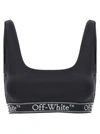 Off-white Off White Woman Black Stretch Nylon Crop Top In White/black