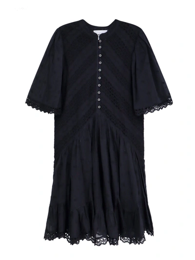 Isabel Marant Étoile Biologic Cotton Chemisier Dress With All-over Embroideries In Black