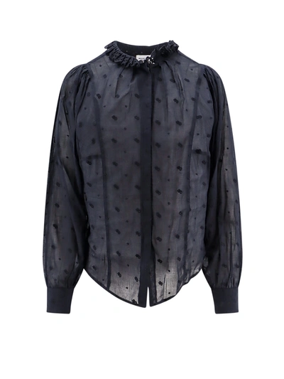 Isabel Marant Étoile Biologic Cotton Shirt With All-over Embroideries In Blue