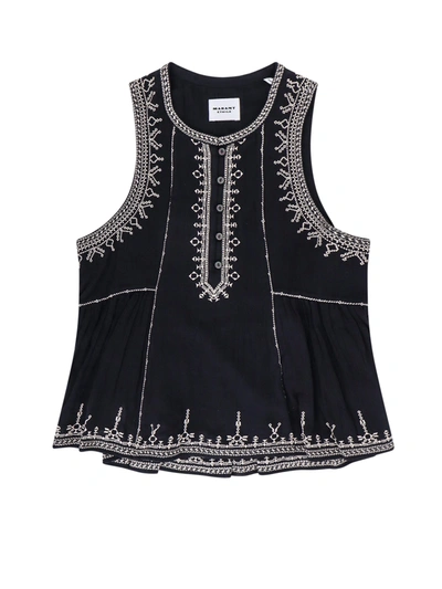 Isabel Marant Étoile Biologic Cotton Top With Contrasting Embroideries In Black