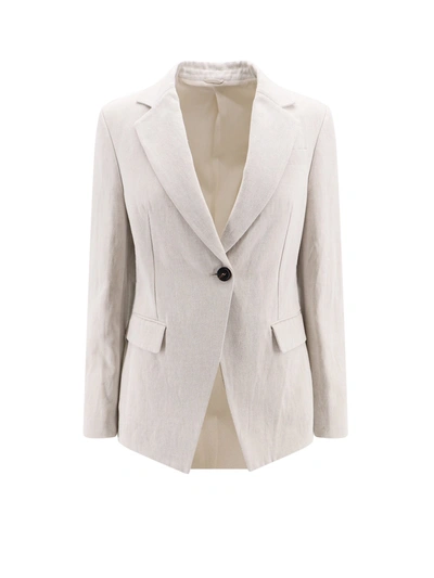 Brunello Cucinelli Cotton And Linen Flared Blazer In White