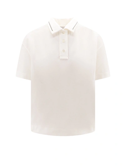 Brunello Cucinelli White Cotton Polo Shirt In Bianco
