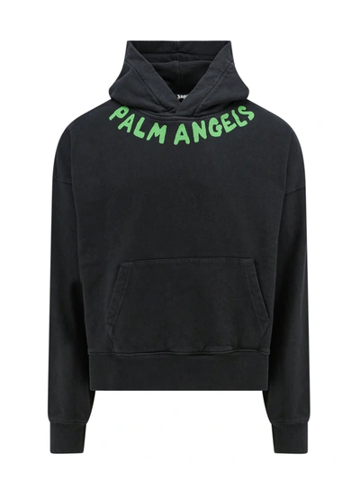Palm Angels Cotton Sweatshirt With Logo Print On The Front In Black