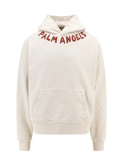 Palm Angels Cotton Sweatshirt With Logo Print On The Front In Neutral
