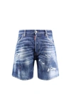 Dsquared2 Men Blue Jeans With Distressed Effect And Logo Patch On The Back In Denim Man In Blue