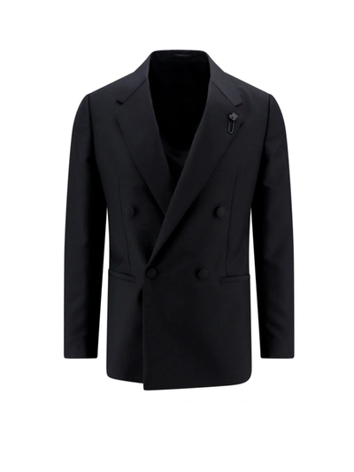 Lardini Double-breasted Wool And Mohair Blazer In Black