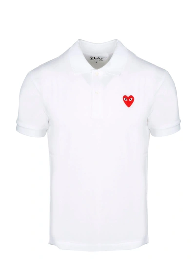 Comme Des Garçon Play Eyes Heart Patch Polo Shirt In White