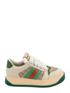 GUCCI GG ORIGINAL FABRIC AND LEATHER SNEAKERS WITH LATERAL WEB BAND