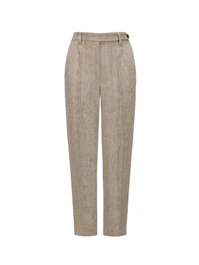 Brunello Cucinelli Herringbone Linen Trouser In Grey