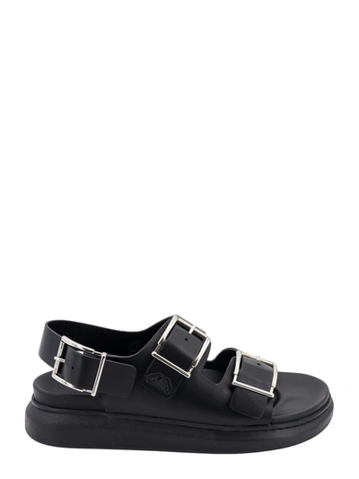 Alexander Mcqueen Men's Pelle Leather Sandals In Black Silver