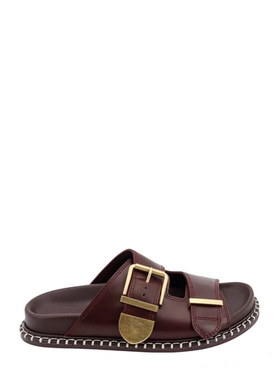Chloé Leather Sandals With Iconic Oversized Buckle In Brown