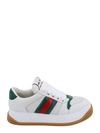 GUCCI LEATHER SNEAKERS WITH LATERAL WEB BAND