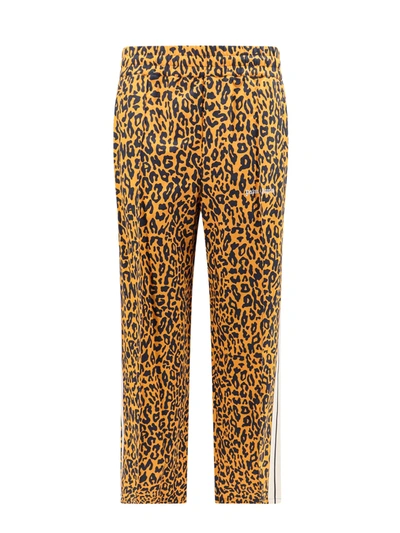 Palm Angels Straight-leg Leopard-print Striped Linen And Cotton-blend Jersey Track Pants In Brown