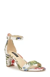 Nine West Women's Pruce Round Toe Block Heel Dress Sandals In White Garden Print Multi - Textile