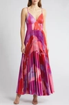 Hutch Hale Empire Waist Gown In Pink Swirl Brushstroke
