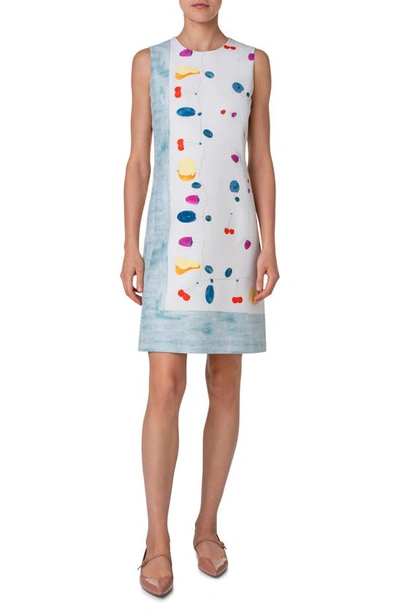Akris Fruit-print Sleeveless A-line Mini Dress In Greige-multicolor
