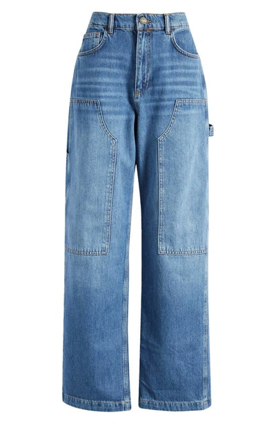 Allsaints Mia Carpenter Wide Leg Denim Jeans In Mid Indigo