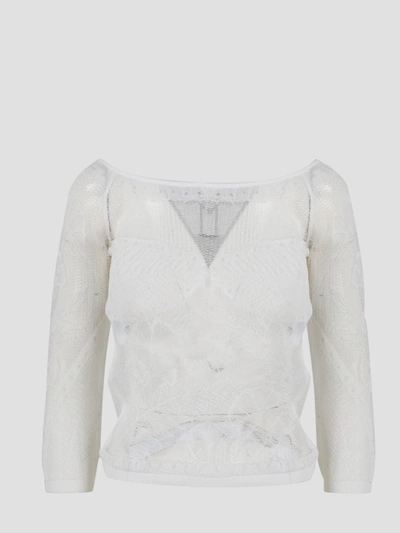 Alberta Ferretti Viscose Net Knit Top In White