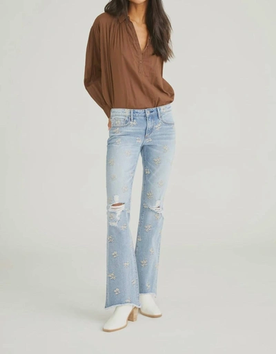 Driftwood Eva X Cream Clover Embroidered Jean In Light Wash In Blue