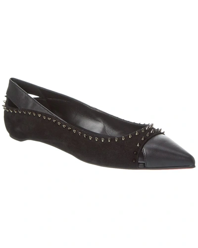 Christian Louboutin Duvettina Spikes Suede & Leather Flat In Black