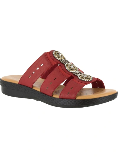 Easy Street Nori Womens Slip On Flat Slide Sandals In Red