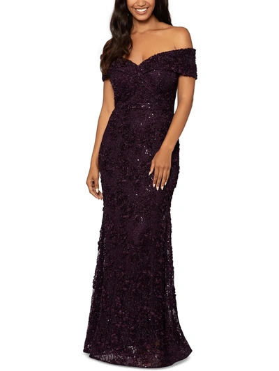 Xscape Womens Lace Sequined Evening Dress In Red