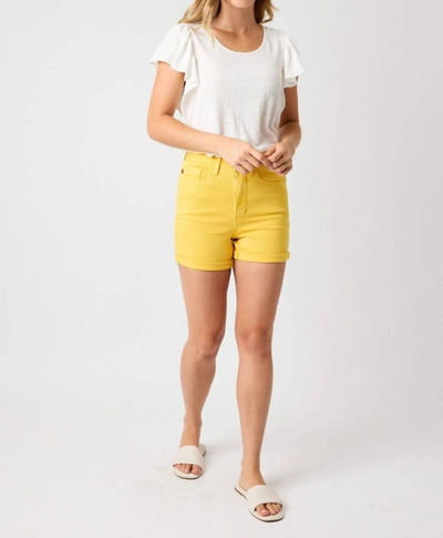 Judy Blue Women's High Waist Tummy Control Garment Dyed Shorts In Yellow