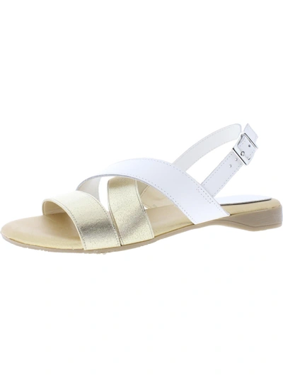 Lara Collection Cheni Womens Leather Metallic Slingback Sandals In White