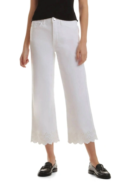 7 For All Mankind Eyelet Hem Mid Rise Crop Wide Leg Jeans In White