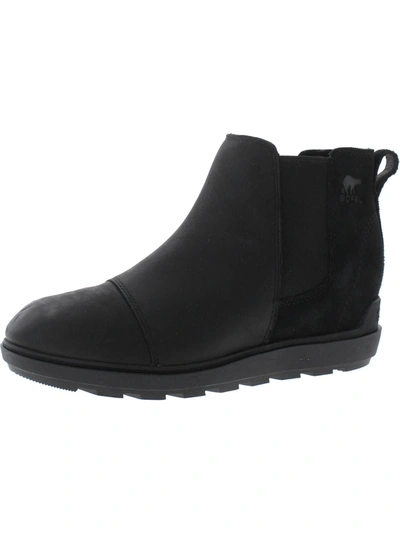 Sorel Womens Leather Flat Ankle Boots In Black