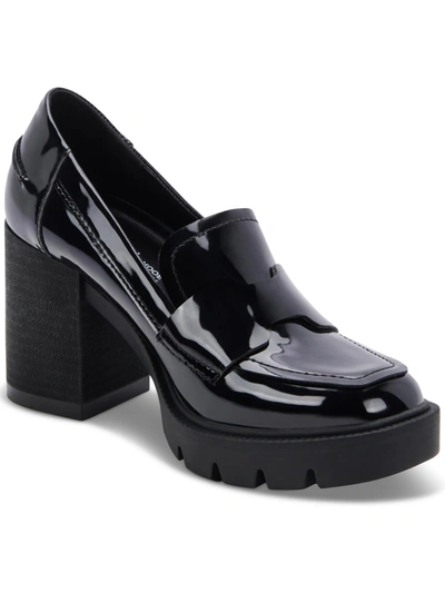 Aqua College Jonnie Womens Patent Slip-on Loafer Heels In Black