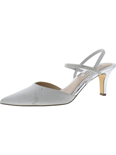 Nina Billie Womens Pointed Toe Comfy Kitten Heels In Silver