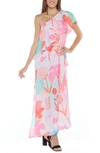 RANEE'S FLORAL ONE SHOULDER RUFFLE BELTED MAXI DRESS