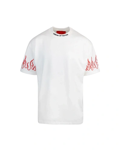 Vision Of Super White T-shirt With Embroidered Red Flames