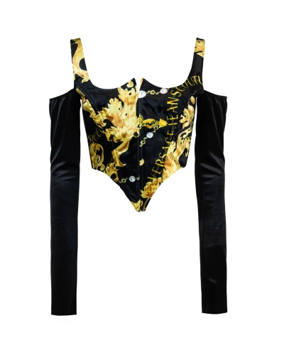 Versace Jeans Couture Printed Velvet Top In G89black/gold