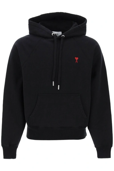 Ami Alexandre Mattiussi Ami Ami De Coeur Logo Embroidered Hoodie In Black